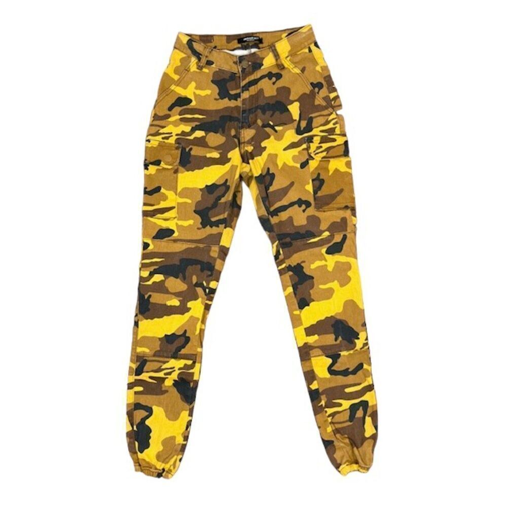 American Bazi Women's Camo Joggers Yellow / Black Elastic Ankle Pants Small